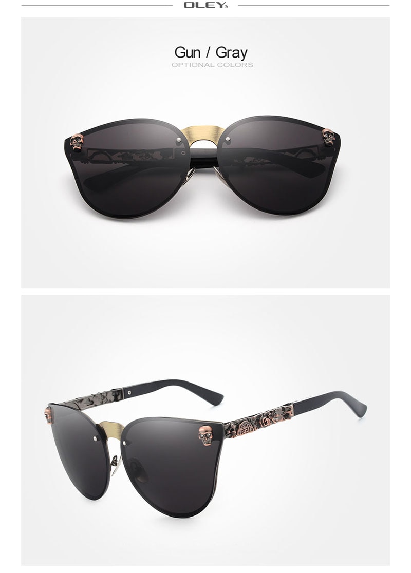 OLEY Luxury Brand Fashion Women Gothic Mirror Eyewear Skull Frame Metal Temple Oculos de sol With Accessories Y7001