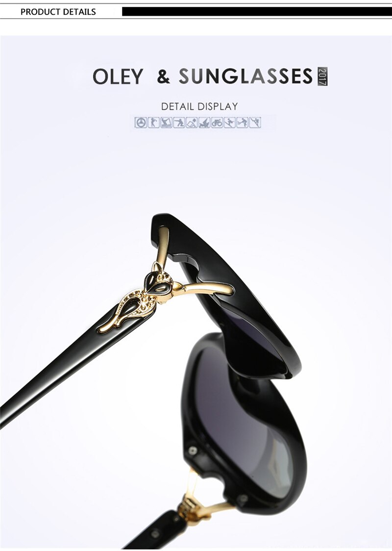 OLEY Retro Sunglasses women Polarized Luxury brand designer big frame Fox eyewear diamond Oculos de sol femininos