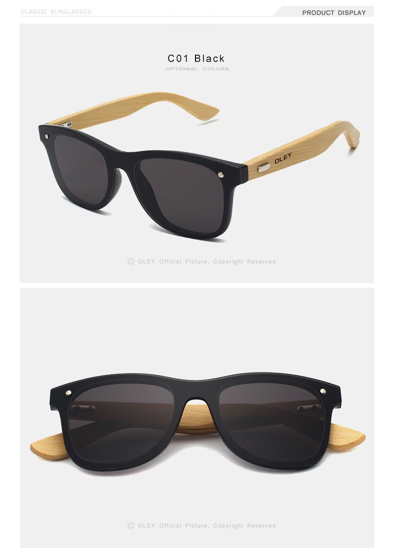 OLEY Brand Bamboo Leg Color Film Sunglasses Men Classic Square Overall Flat Lens Fashion Retro Women sun glasses Z0470