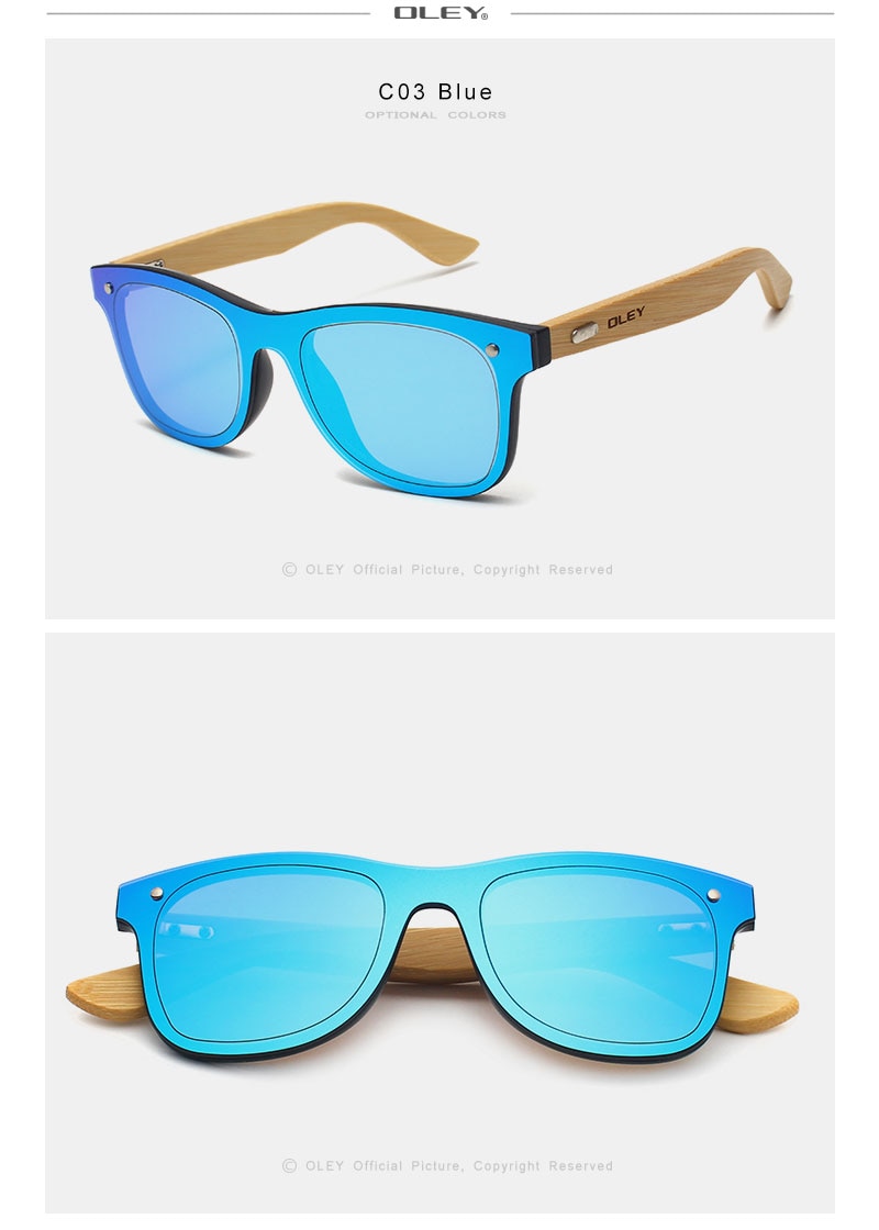 OLEY Brand Bamboo Leg Color Film Sunglasses Men Classic Square Overall Flat Lens Fashion Retro Women sun glasses Z0470