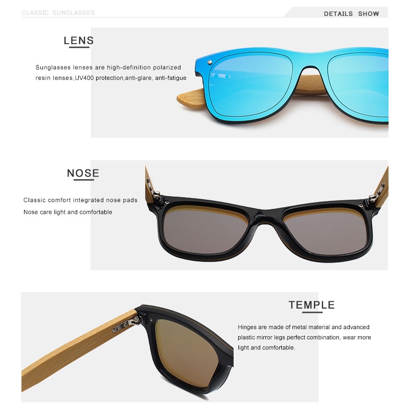 OLEY Brand Bamboo Leg Color Film Sunglasses Men Classic Square Overall Flat Lens Fashion Retro Women sun glasses Z0470