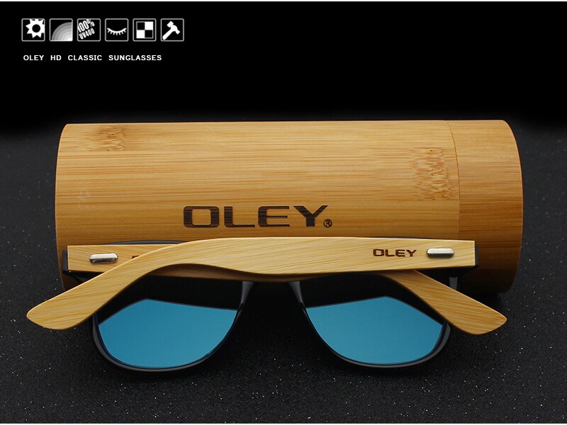 OLEY Brand Bamboo Leg Color Film Sunglasses Men Classic Square Overall Flat Lens Fashion Retro Women sun glasses Z0470