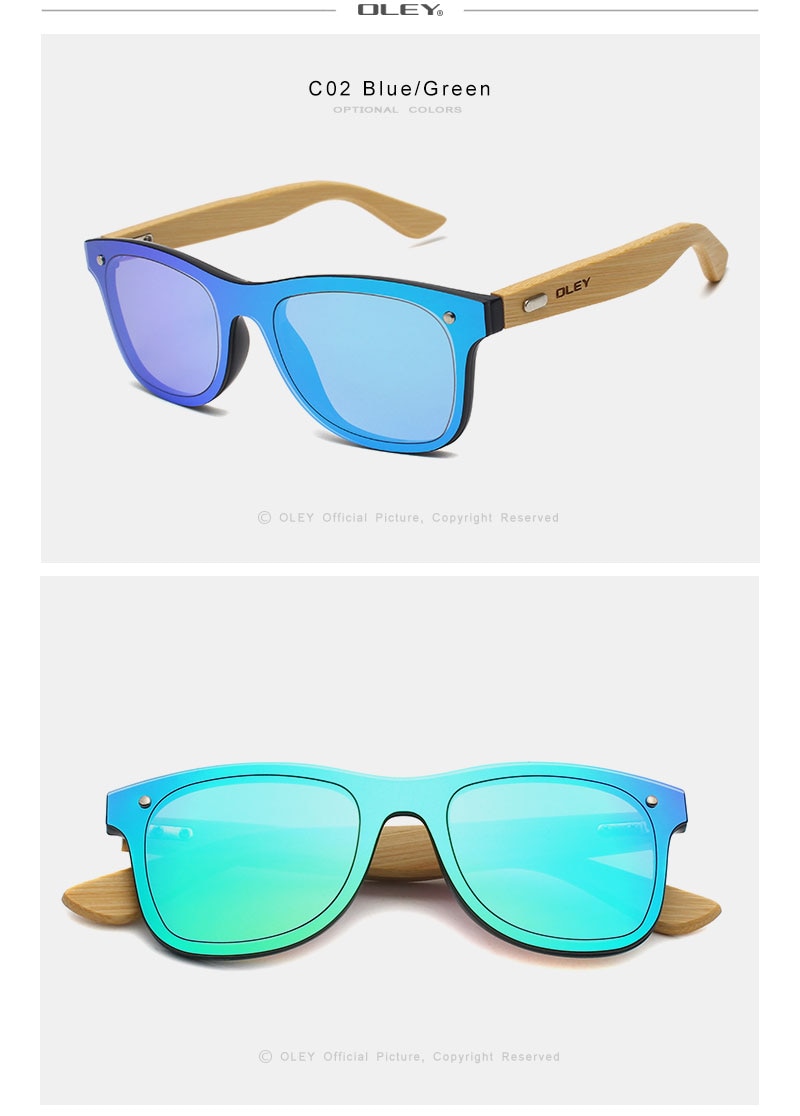 OLEY Brand Bamboo Leg Color Film Sunglasses Men Classic Square Overall Flat Lens Fashion Retro Women sun glasses Z0470