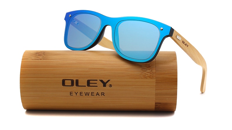 OLEY Brand Bamboo Leg Color Film Sunglasses Men Classic Square Overall Flat Lens Fashion Retro Women sun glasses Z0470