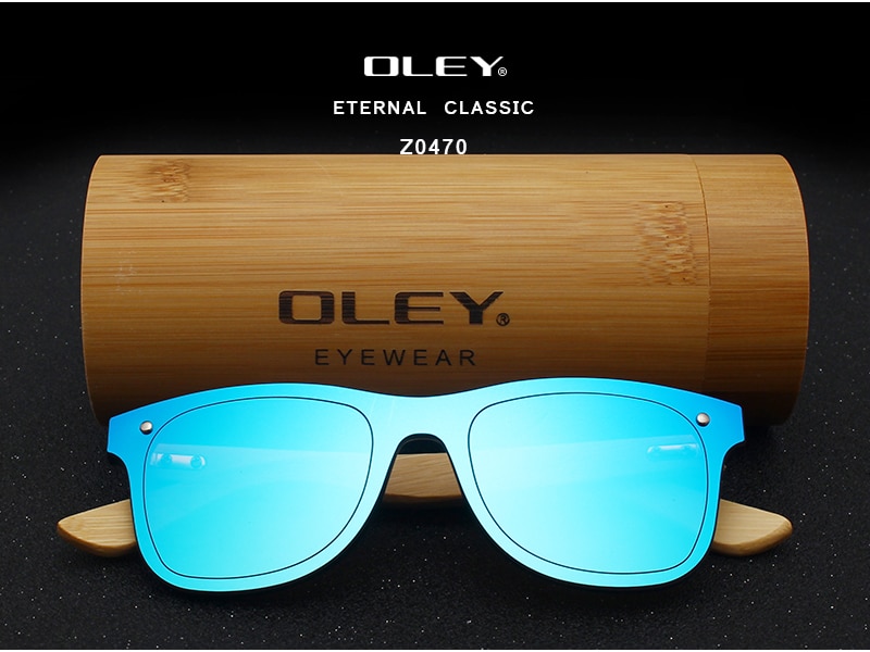 OLEY Brand Bamboo Leg Color Film Sunglasses Men Classic Square Overall Flat Lens Fashion Retro Women sun glasses Z0470