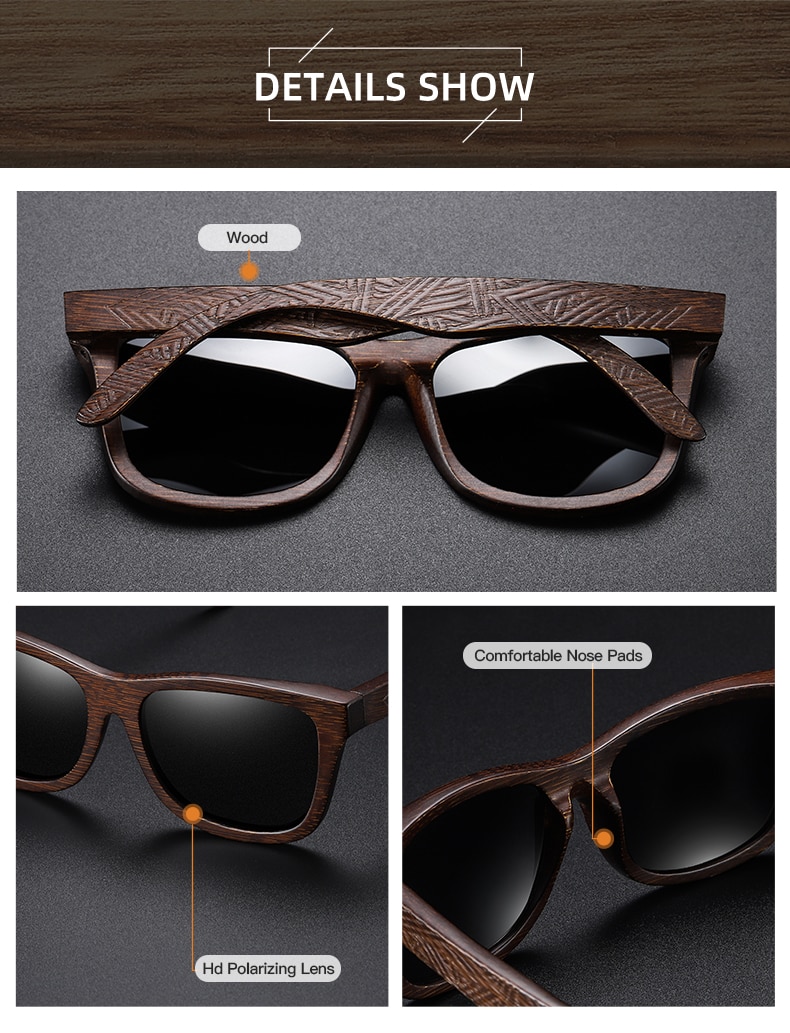 EZREAL Natural Bamboo Wooden Sunglasses Handmade Polarized Mirror Coating Lenses Eyewear With Gift Box