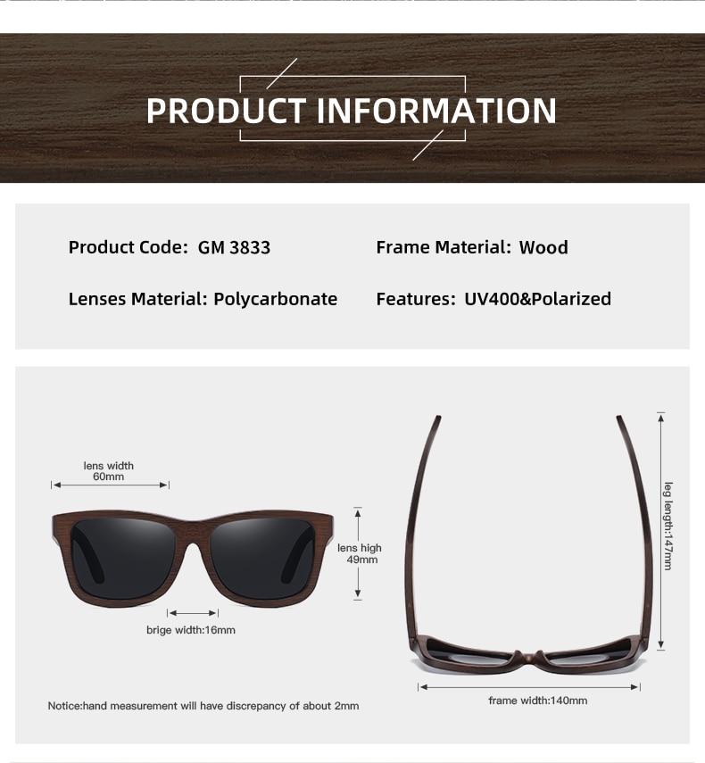 EZREAL Hamdmade Natural Polarized Wooden Sunglasses Men Bamboo Sun glasses Women Brand Designer Original Wood Glasses S3833