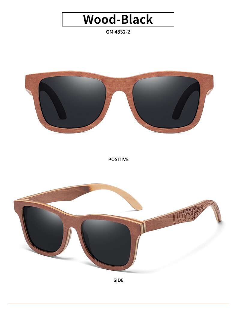 EZREAL Retro Brown Skateboard Wood Sunglasses Men Bamboo Sunglass Women Brand Mirror UV400 Square Sun Glasses Shades Glasses