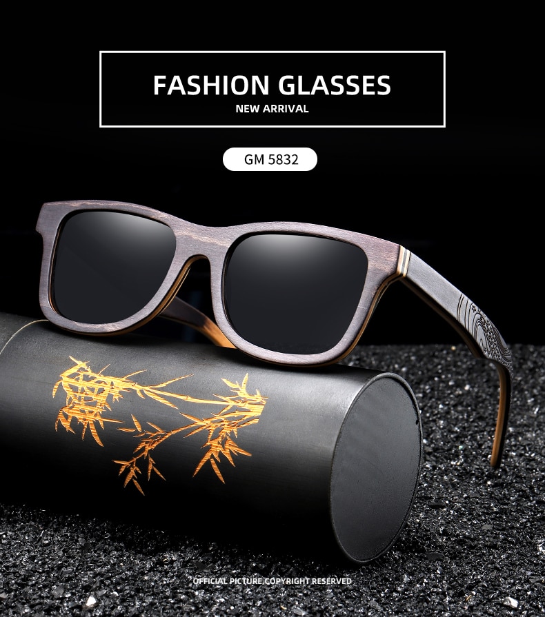 EZREAL Polarized Sunglasses Women Men Layered Skateboard Wooden Frame Square Style Glasses for Ladies Eyewear In Wood Box S5832