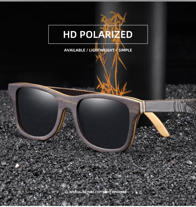 EZREAL Polarized Sunglasses Women Men Layered Skateboard Wooden Frame Square Style Glasses for Ladies Eyewear In Wood Box S5832