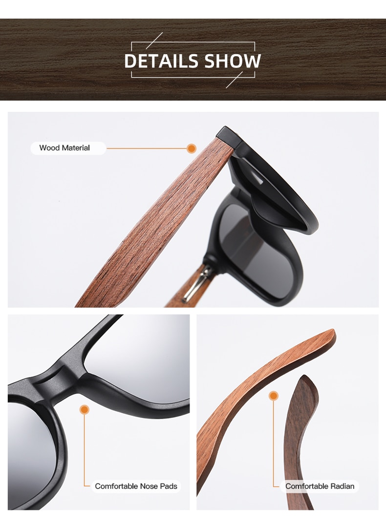 EZREAL Brand Walnut Wooden Polarized Men's Sunglasses WomenOculos de sol Masculino S7061h
