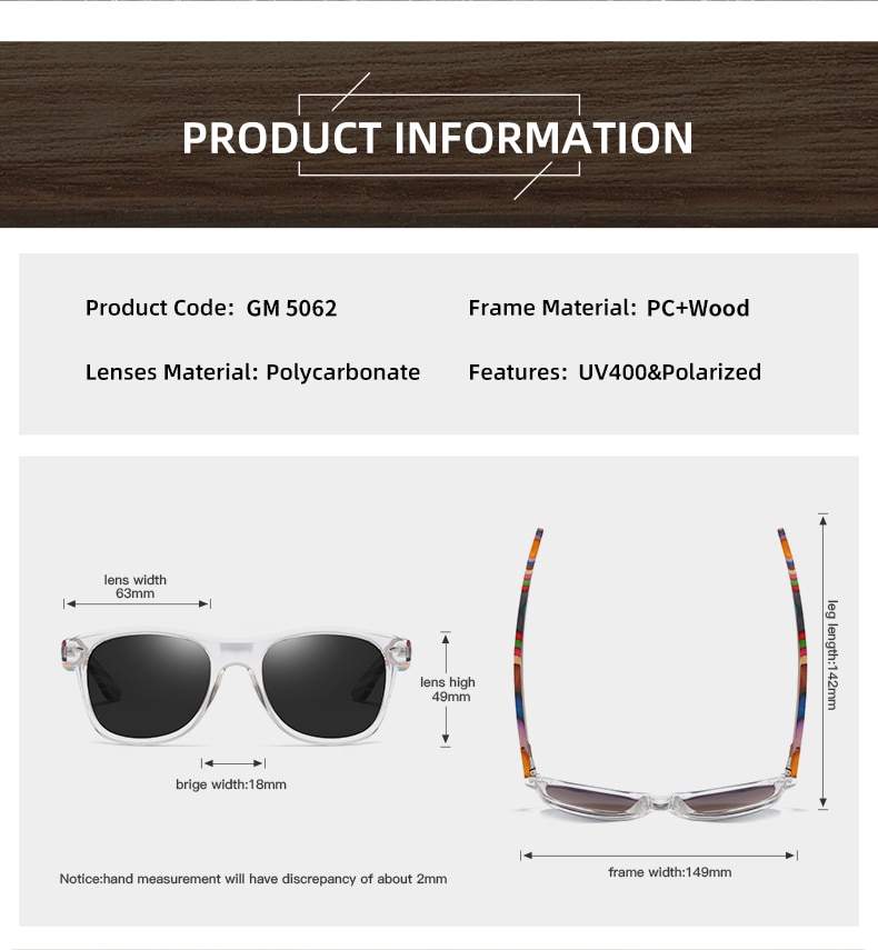 EZREAL Polarized PC Frame With Wooden Legs Sunglasses for Men or Women Color Wooden Temples