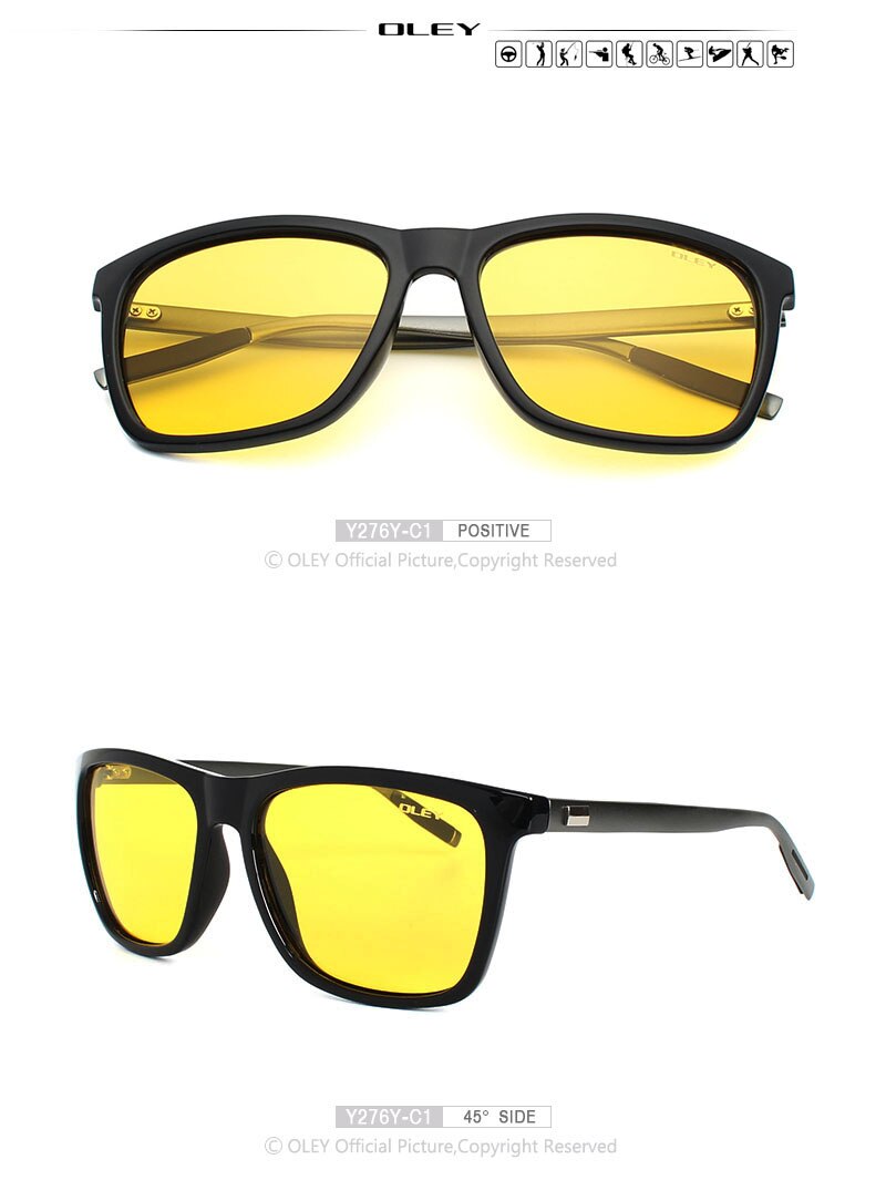 OLEY Men Polarized Night Driving Sunglasses Women Brand Designer Yellow Lens Night Vision Driving Glasses Goggles Reduce Glare