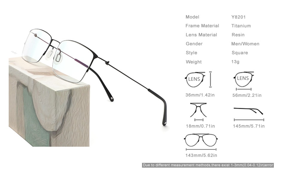 OLEY Titanium Without screws Eyewear Prescription Eyeglasses Frame Men/Women Square Myopia Hyperopia Optical glasses Y8201