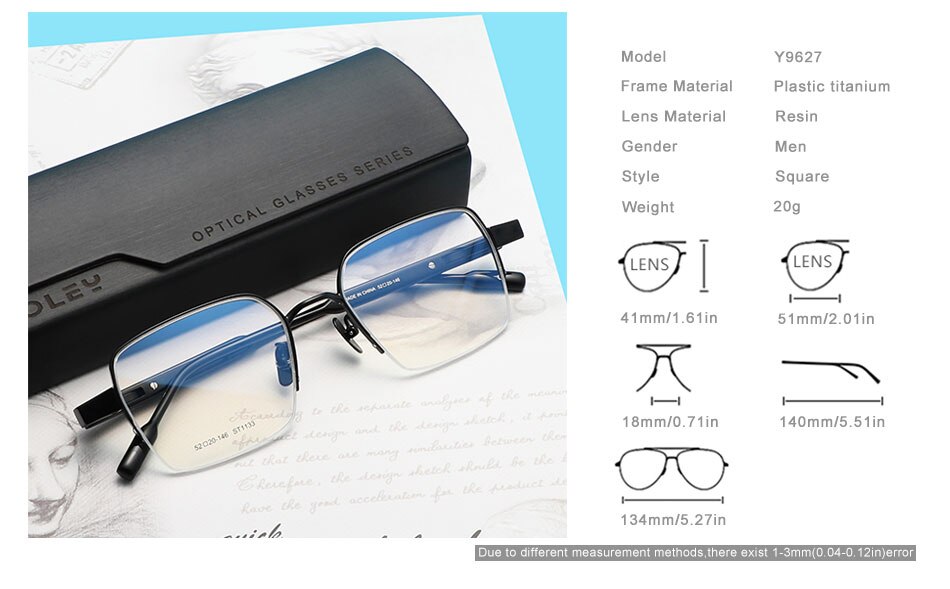OLEY Titanium+Acetate Optical Glasses Half Frame Men 2020 Square Myopia Prescription Eyeglasses Male Metal Hyperopia Eyewear