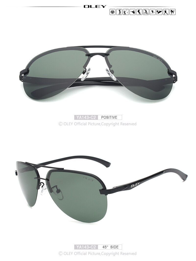 OLEY Aluminum Magnesium Polarized Sunglasses Men Driver Mirror Sun glasses Male Fishing Female Eyewear For Men YA143