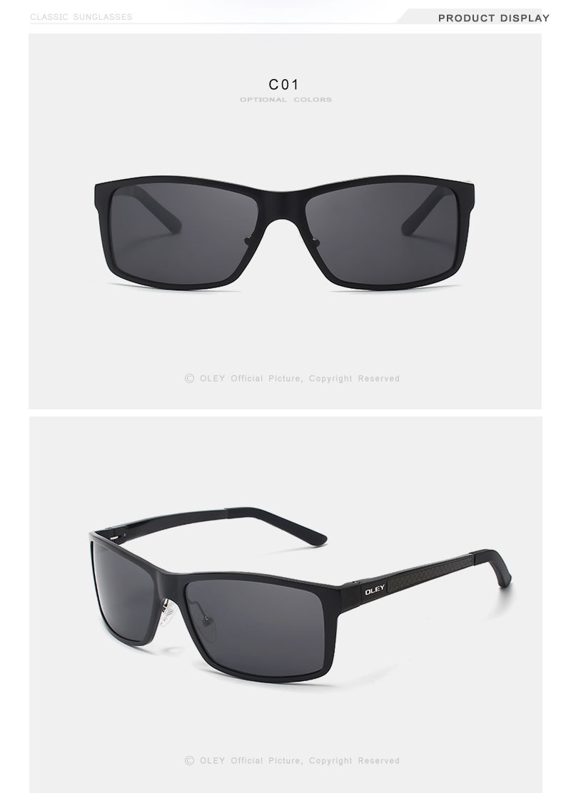 OLEY Men Polarized Sunglasses Aluminum Magnesium Sun Glasses Driving Glasses Rectangle Shades For Men Oculos masculino Male