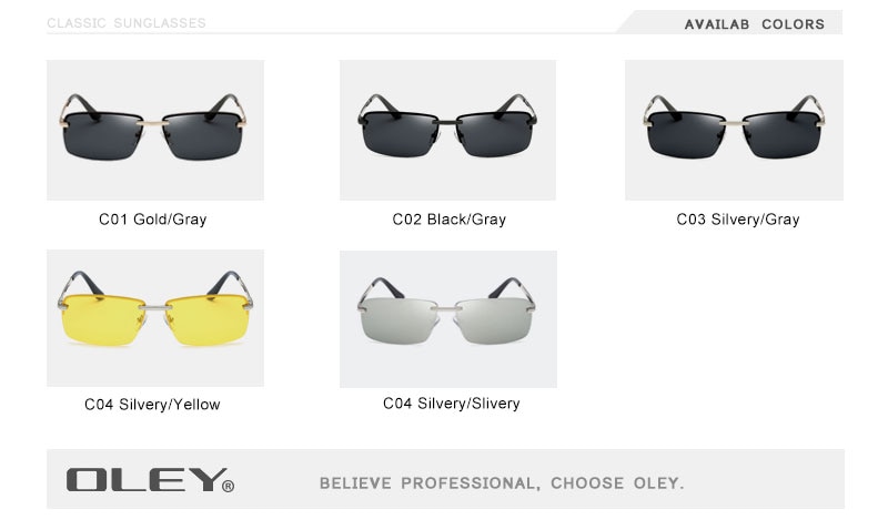 OLEY Brands Men's Rectangular Frameless Polarized Sunglasses UV400 Mirror Male Sun Glasses Women For Men Oculos de sol