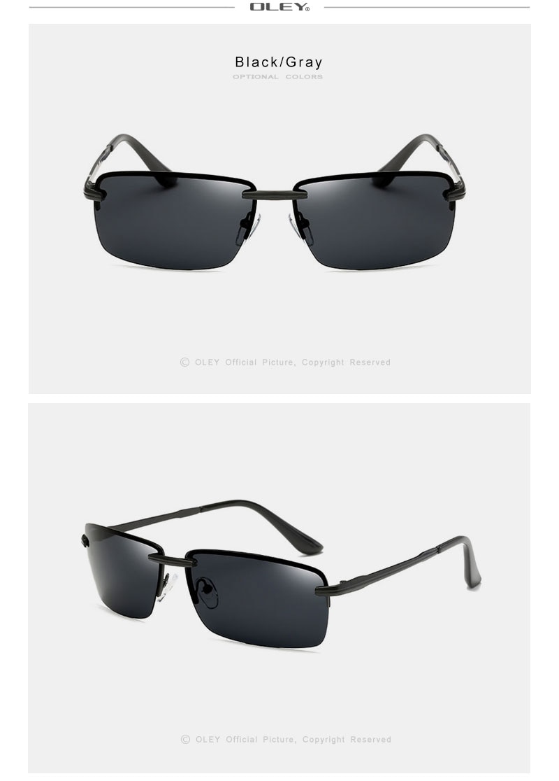 OLEY Brands Men's Rectangular Frameless Polarized Sunglasses UV400 Mirror Male Sun Glasses Women For Men Oculos de sol