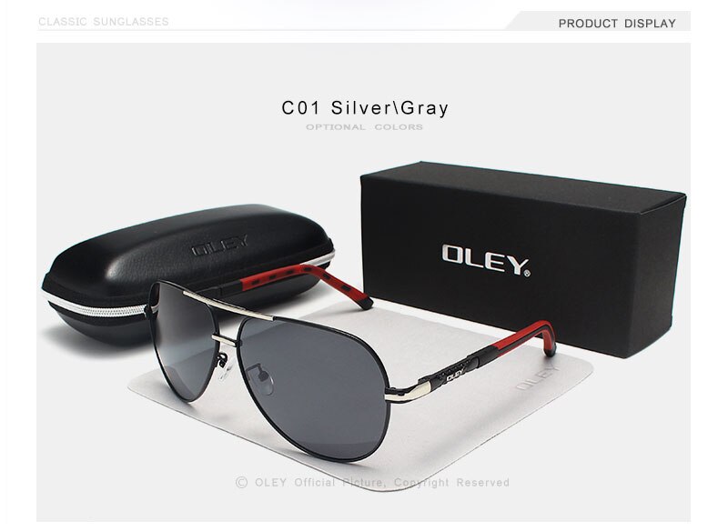 OLEY Brand Men Vintage Aluminum Polarized Sunglasses Classic Pilot Sun glasses Coating Lens Shades For Men/Wome Full set of box