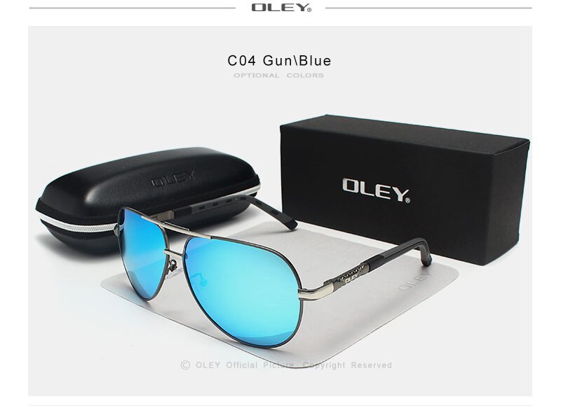 OLEY Brand Men Vintage Aluminum Polarized Sunglasses Classic Pilot Sun glasses Coating Lens Shades For Men/Wome Full set of box