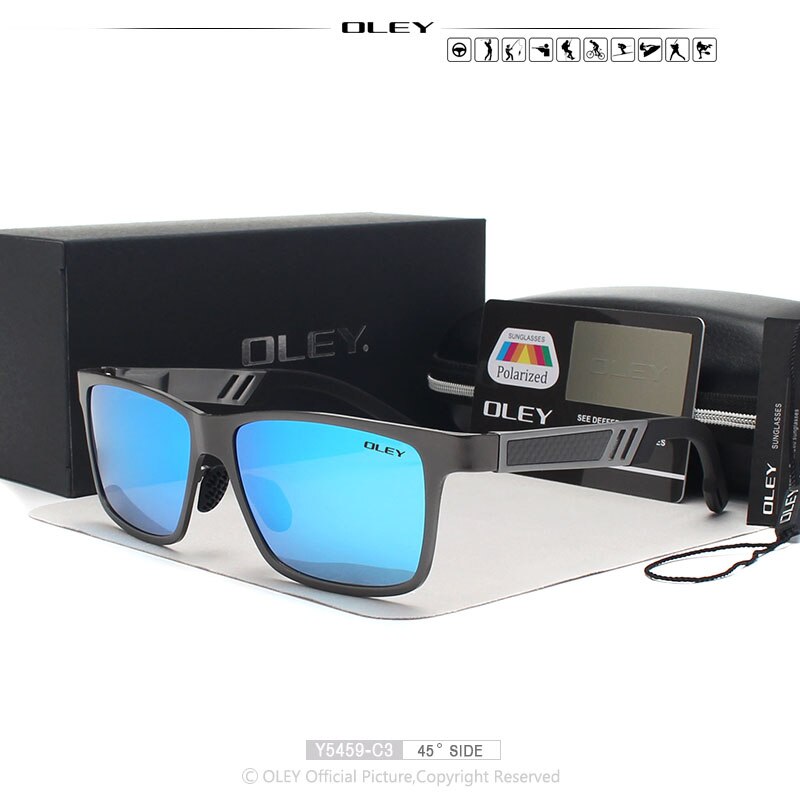 OLEY Men Polarized Sunglasses Aluminum Magnesium Sun Glasses Driving Glasses Rectangle Shades For Men masculino Male