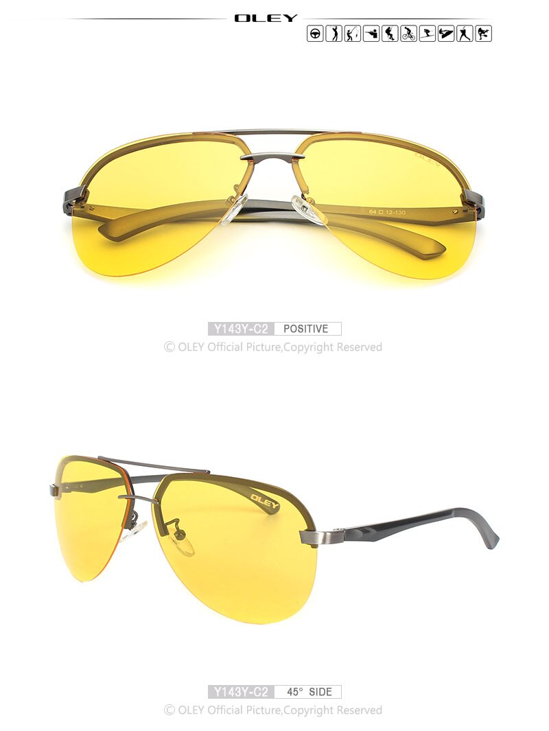 OLEY Yellow Polarized Sunglasses Men night vision glasses Brand Designer women spectacles car drivers Aviation goggles for man