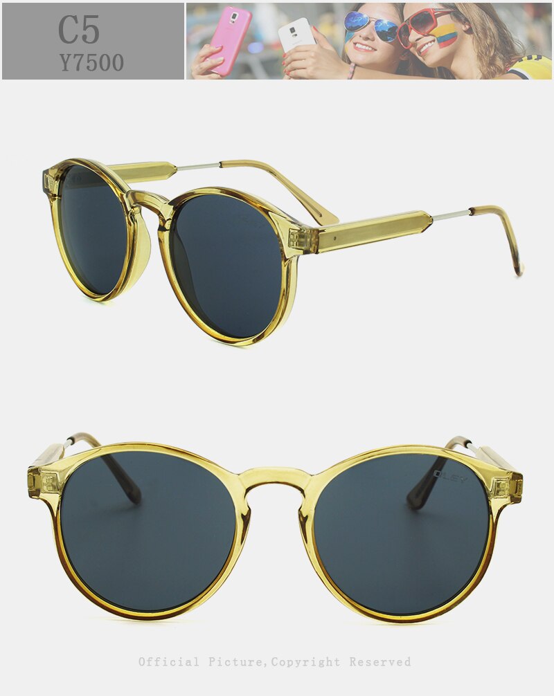 OLEY Brand Designer Round Sunglasses Women Points Men Vintage Black Circle Eyewear Anti UVA Sun Glasses goggles Oculos de sol
