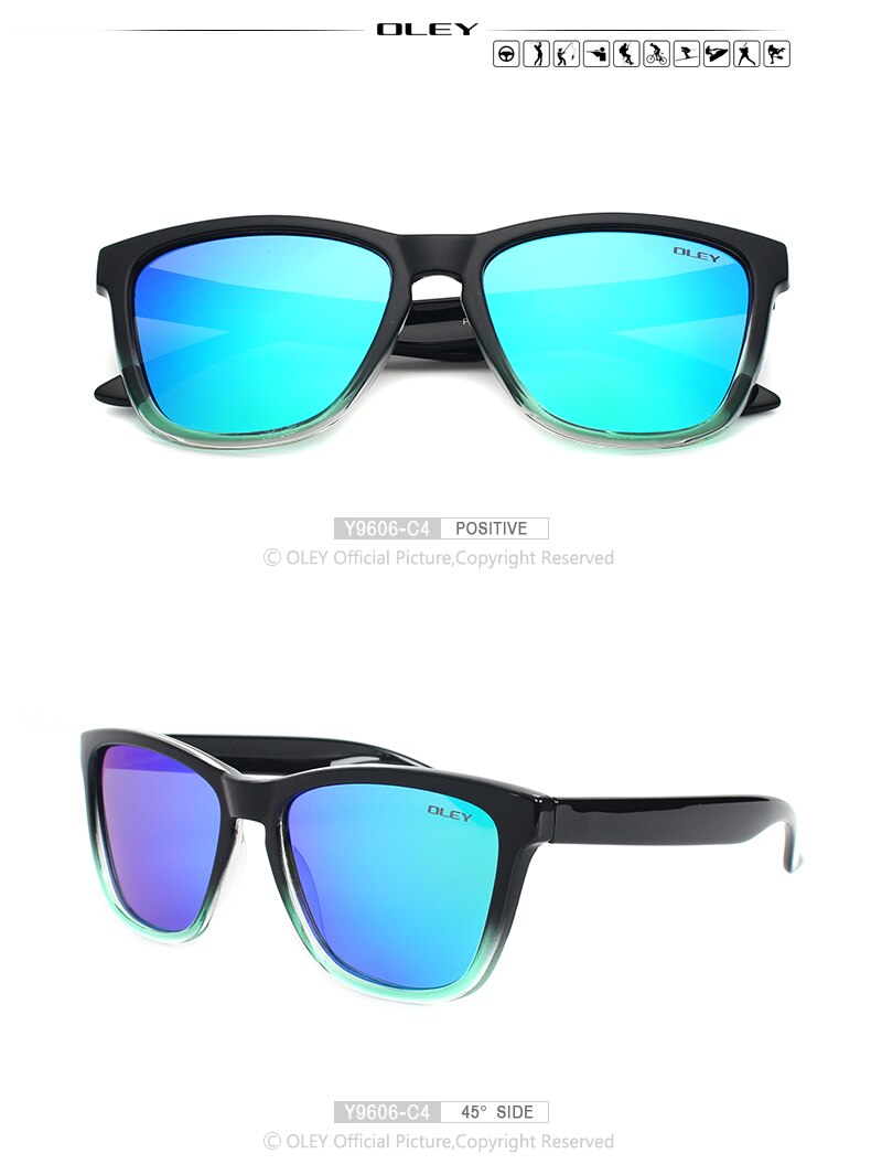 OLEY Mirrored Sunglasses men Classic square Sun Glasses women polarized Gradient frame Brand designer UV400 protect oculos Y9606