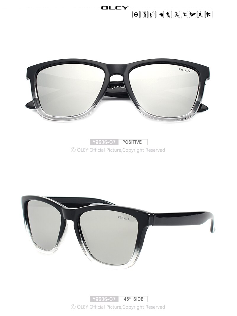 OLEY Mirrored Sunglasses men Classic square Sun Glasses women polarized Gradient frame Brand designer UV400 protect oculos Y9606
