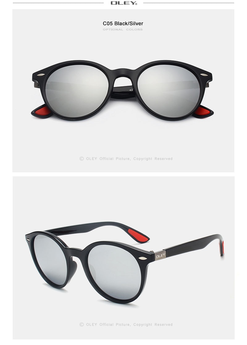 OLEY Brand Men Women Classic Retro Rivet Polarized Sunglasses Fashion circular design 100% UV400 Protection Accept custom logo