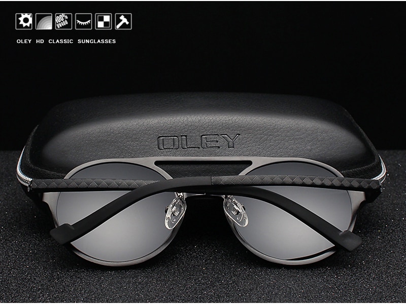 OLEY Brand New Men Round Aluminum-Magnesium Polarized Sunglasses Fashion Retro Women Sun Glasses Anti-glare Unisex Goggles