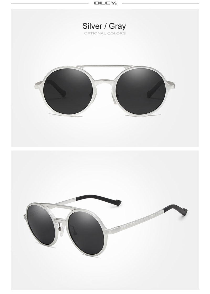 OLEY Brand New Men Round Aluminum-Magnesium Polarized Sunglasses Fashion Retro Women Sun Glasses Anti-glare Unisex Goggles