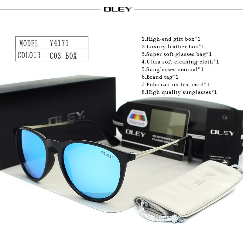 OLEY Polarized sunglasses women Retro Style Metal Frame Sun Glasses coating Famous Lady Brand Designer Feminino Y4171