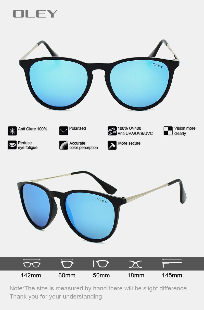 OLEY Polarized sunglasses women Retro Style Metal Frame Sun Glasses coating Famous Lady Brand Designer Feminino Y4171