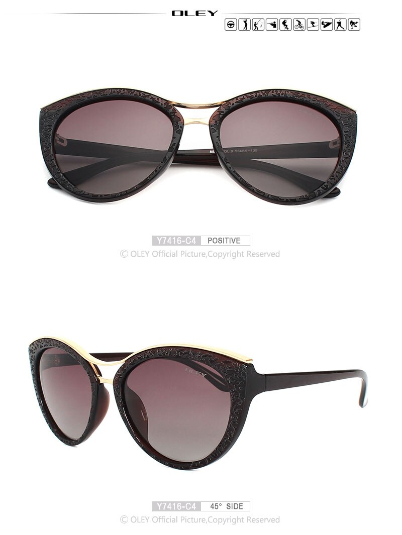 OLEY High Quality Cat Eye Sunglasses Women brand designer Polarized Sun Glasses for woman Driving goggles gafas zonnebril dames