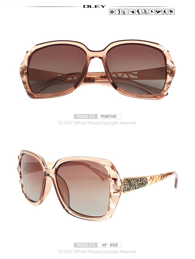 OLEY Oversized Sunglasses Women Luxury Brand Design Elegant polarized Glasses Female Prismatic spectacles Oculos De Sol mulher