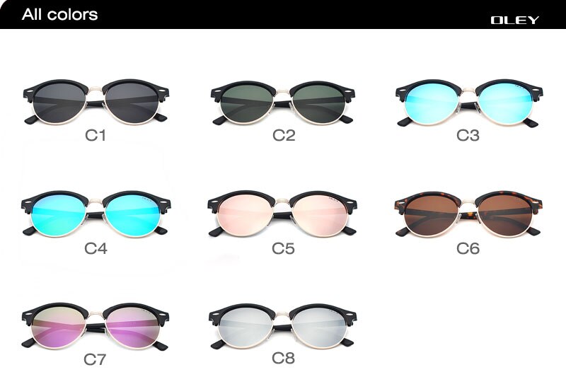 OLEY Fashion Round Sunglasses Women polarized cat eye Sun Glasses Vintage Men Goggles Blue Coating oculos de sol feminina Y3135
