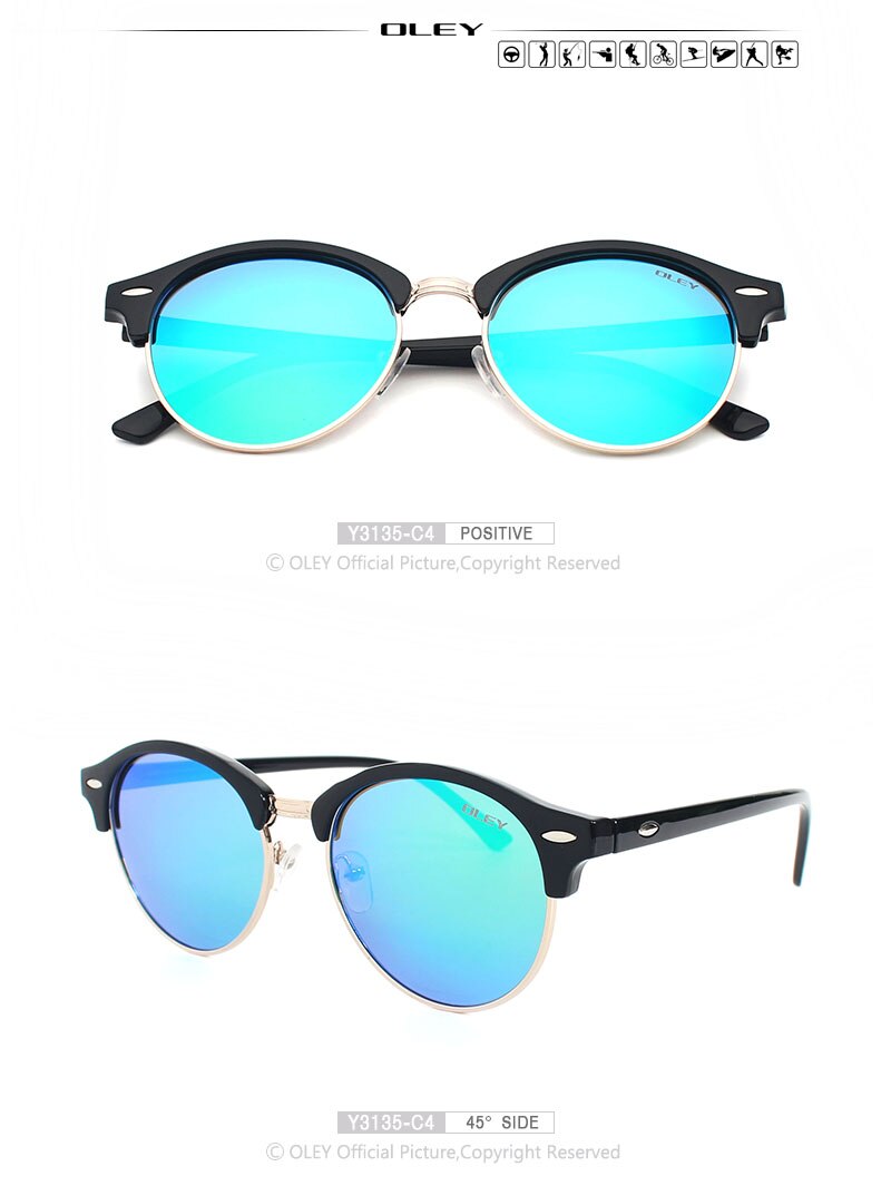 OLEY Fashion Round Sunglasses Women polarized cat eye Sun Glasses Vintage Men Goggles Blue Coating oculos de sol feminina Y3135