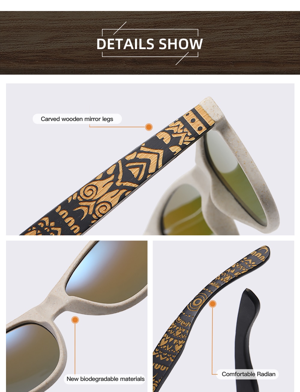 Natural Bamboo Fashion Wooden Sunglasses